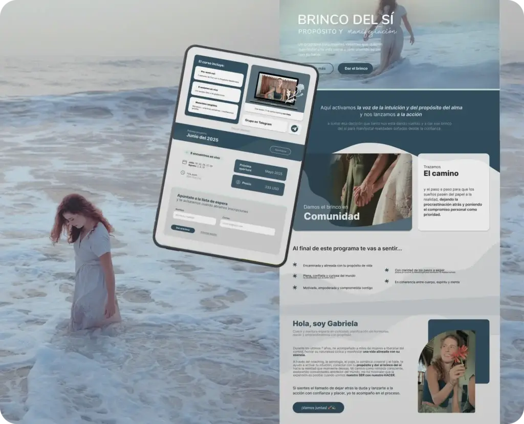 Diseño y desarrollo landing page para un curoso online de bienestar.